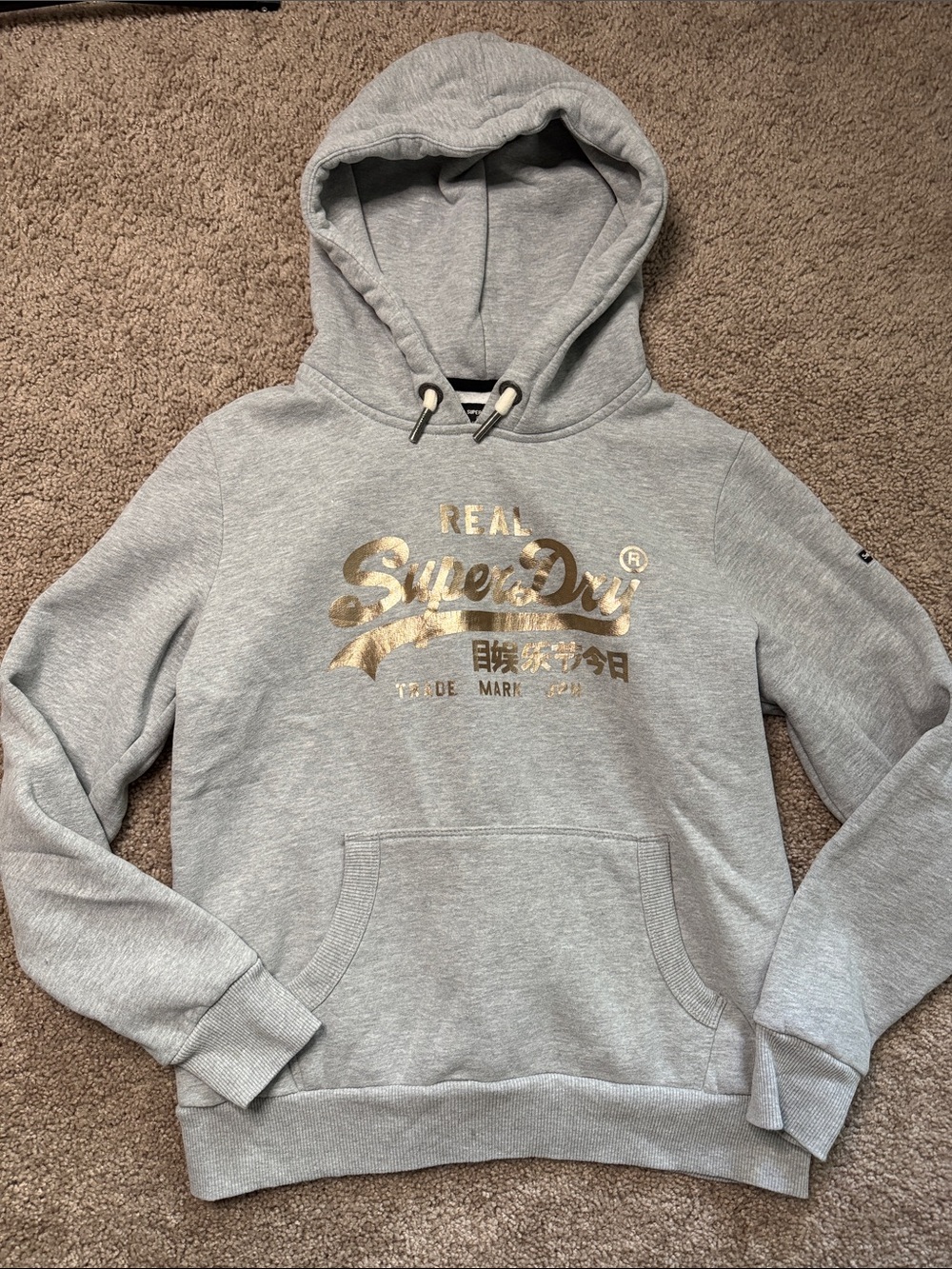 Superdry Light Grey Hoodie with Gold Accent